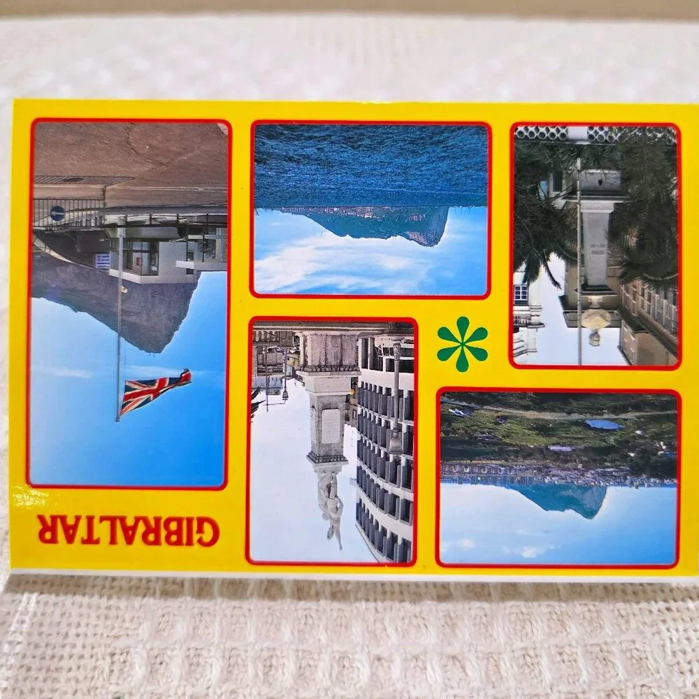 Vintage Gilbratar Several Views Fletcher 32 Yellow Border Postcard Unposted